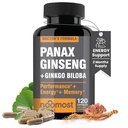 NooMost Authentic Korean Red Panax Ginseng + Ginkgo Biloba, 120 Capsules Vegan, Poudre d'extrait de racine de Ginseng 1000mg (10% Ginsénosides) + Gingko Biloba 60mg, Pilules d'énergie et de focus pour hommes et femmes