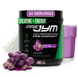 Supplément JYM Science Pre JYM Powder Pre Workout Candy pour hommes et femmes, BCAA, Nootropics, Creatine HCI, Citrulline, Beta-Alanine, Betaine, Taurine, Huperzine, 30 portions
