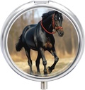 Pill Box 3 Compartiment Round Pill Organizer Small Pill Case for Travel Horse on Lawn Daily Metal Pill Container Portable Medicine Organizer for Vitamines Supplement Purse Pocket