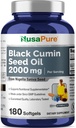 Huile de graines noires NusaPure 2000mg par portion - 180 capsules de softgel (non-OGM, sans gluten) Nigella Sativa pressée à froid