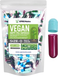 XPRS Nutra Taille 0 Capsules vides - 1000 Compte Capsules vides de végétalien - Pilules végétariennes- Garniture de gélules végétales- Bouchons de pilules veggie pour les suppléments Do-It-Youlf (Multi Color)
