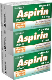 SantéA2Z® Aspirine 81mg=1 Comprimés chirurgicaux à faible force=1 Relief de douleur et réducteur de fièvre=1 Arôme orange=1 Réduit les douleurs mineures, les maux de tête et les douleurs musculaires=36 Nombre (paquet de 3)