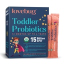 Lovebug Kids Probiotic Powder with Prebiotic Fiber - Soutien immunitaire et soulagement de la constipation pour les tout-petits - Probiotiques biologiques de l'USDA pour la santé gustative et digestive des enfants (Age 1-4) - 30 packs (non aromatisés)
