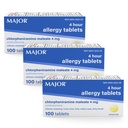 MAJOR 4 Mg Comprimés allergiques - Chlorphéniramine Maléate 4 heures Allergie Médecine - Antihistamine pour soulager les éternuements, les yeux d'eau démangeaisons, la gorge démangeantelée et le nez runny - 100 Compte (3 Pack)