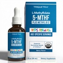 Organic Kids Methylfolate + Methyl B12 Cofactor - Bio Berry Flavor, Forme Sublinguale - Forme 5-MTHF, Forme Supérieure du Folate - Dosage réglable pour tous les âges - Mood, Behavior, Cognition - 1 oz.