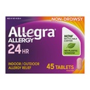 Allegra Comprimés antiallergiques pour adultes, 24 heures sur 24, médicaments antiallergiques intérieurs et extérieurs non somnolents, 180 mg Fexofenadine HCI Antihistamine Pill, 45-Count