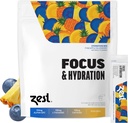 Zest Focus & Productivity Energy Drink – Ananas Blueberry Clean Energy Powder Packets avec 100 mg de caféine, L-Theanine et 150 mg Alpha GPC Nootropics – Electrolytes à faible teneur en sucre pour la mémoire – 14 bâtons