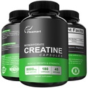 Micronised Creatine Capsules monohydratées, Keto Friendly, 5000mg, 180 Capsules, Creatine Monohydrate pilules tiers testé, fabriqués aux États-Unis, non-OGM, sans gluten, sans végétalien