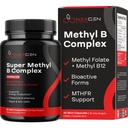 Supplément complexe de vitamine B méthylé - Complexe bioactif de méthyle B avec folate de méthyle 5-MTHF et B12 méthylcobalamine pour l'énergie du cœur du cerveau et le soutien de l'homocystéine - Complexe Super Vitamine B (30 nombre)