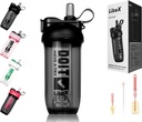 Bouteilles de shaker de litex pour shakes protéiniques, Bouteille de shaker pour pré-entraînement de 26oz, Bouteilles de shaker avec paille, Bouteilles de mélange Tritan sans BPA pour poudre de protéines, avec pinceau et instructions (Noir)