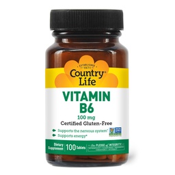 Country Life Vitamin B-6, unterstützt Energie und das Nervensystem, 100mg, 100 Vegan Kapseln, Certified Gluten Free, Certified Vegan, Certified Halal, Non-GMO Verified...