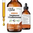 Wild & Organic Immune Pilz Tinkture - 8-in-1 Immununterstützung mit Chaga, Reishi, Türkei Tail, Lion’s Mane, Maitake Extract - Liquid Mushroom Supplement - Vegan, Zucker & Alkoholfreie Tropfen - 4 oz