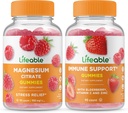 Magnésium Lifeable + Immune Support, Gummies Bundle - Grande dégustation, supplément de vitamine, sans gluten, sans OGM, gummy à croquer