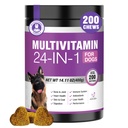 24-in-1 Hunde-Vitamine und Ergänzungen 200 Ct Hunde Multivitamin Chewable Contain Chondroitin Probiotics Omega-3 Glucosamin für Hunde Hautmantel Herz Gelenk Gut Leber Gehirn Augen Immununterstützung - Huhn