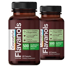 Supplément santé CocoaVia Cardio, 60 Jours, 500mg Cocoa Flavanols, Soutien Santé cardiaque, Boost Oxyde nitrique, Circulation sanguine, Énergie, Vegan, Chocolat foncé, 120 Capsules