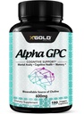 Alpha GPC Choline Supplement 600mg, 99%+ Hochgereinigte, hochverfügbare Quelle von Choline,180 Veggie Kapseln, Kognitive Enhancer Nootropic, unterstützt Memory & Gehirn Funktion, steigert Fokus & Stimmung