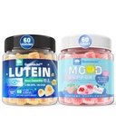 Lutéine sans sucre 20mg Gummées remplies de zéaxanthine + Gummées naturelles remplies de calme pour adultes avec Ashwagandha et Omega végétalien 3