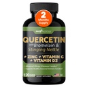 Quercetin avec vitamine C et zinc - Nettle Quercetin - Quercetin 500mg - Quercetin avec bromelain - Zinc Quercetin + vitamine D3 - 120 capsules de légumes - (non-OGM, sans gluten, végétalien) - 2 mois