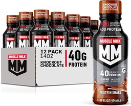 Muscle Lait Pro Nutrition avancée Protein Shake, Chocolat de Knockout, Bouteille 14 Fl Oz, 12 Pack, 40g Protéines, 1g Sucre, 16 Vitamines et Minéraux, 6g Fibre, Récupération d'entraînement, Emballage Mai Varier
