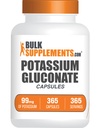 BulkSupplements.com Potassium Gluconate Capsules - Potassium Gluconate Supplement, Potassium Gluconate 99mg, Potassium Supplement - Gluten Free, 1 Capsule per Serving, 365 Capsules (Pack of 1)