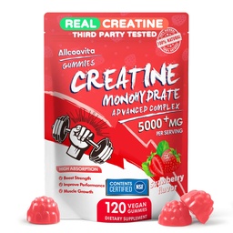 Kreatin Monohydrat-Gummien-Komplex für Männer & Frauen,5 Gramm pro Servieren Elektrolyt Kreatin-Gummi für Muskelkraft, Muskelaufbau, Energie-Boost, Vor-Workout-Ergänzung-120 Erdbeer-Gummien