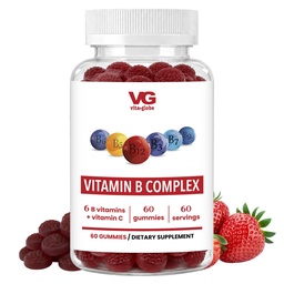 VITA GLOBE B Complex Gummy Vitamines – Flaveur de fraises avec vitamine C, Niacine, B6, B12 & Biotin.com Supplément quotidien pour l'énergie, le métabolisme et le soutien cognitif.