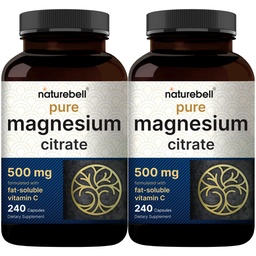 NatureBell 2 Pack Magnesium Citrat 500mg, 480 Kapseln | 2-in-1 mit Fett lösliches Vitamin C | Pure Elemental Form | Filler Free, Non-GMO, Keine Gluten