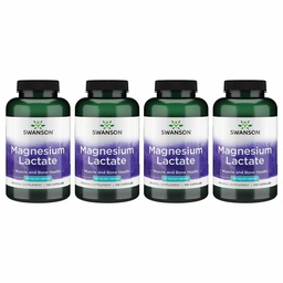 Lactate de magnésium de Swanson - Supplément minéral favorisant le soutien de la santé musculaire et osseuse - Forme minérale de lactate sans lactose pour l'absorption douce - (120 capsules, 84mg chacune) 4 boîtes