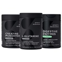 Recherche sportive L-Glutamine (100 portions), Creatine Monohydrate (60 portions) et enzymes digestives avec probiotiques et gingembre (90 portions) - Tous non-OGM Vérifiés, végétaliens et sans gluten