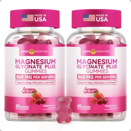 Magnesium Glycinate Gummi 600mg, Non-GMO, Glutenfrei, Magnesiumgummis für Erwachsene, Schlaf, Entspannung & Fokus, Mischbeere, 120 Count