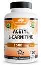 NaturaLife Labs Acetyl L-Carnitin (ALCAR) 1500 mg pro Portion – 100 Kapseln – Non-GMO, Glutenfrei, Vegan