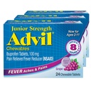 Advil Junior Strength Chewable Ibuprofène analgésique et réducteur de fièvre, Ibuprofène des enfants pour soulager la douleur, raisin - 24 comprimés (paquet de 3)