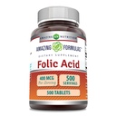 Amazing Formulas Folic Acid (Vitamin B9) 400 mcg | Tablets Supplement | Non-GMO | Gluten Free | Made in USA (1 Pack, 500 Count)