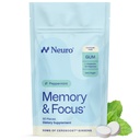 Neuro Memory & Focus Gum (90 pièces) - Décaféiné et sans sucre avec Ginseng américain, L theanine, Vitamine B12 et Vitamine B6 pour alerte mentale - Suppléments Cerveau pour Mémoire et Focus - Saveur de menthe poivrée