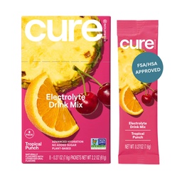 Cure Hydration Plant-Based Electrolyte Drink Mix | No Added Sugar | Dehydration Relief | Coconut Water Powder | FSA-HSA Eligible | Non-GMO, Vegan | 8 Packets – Tropical Punch