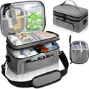 Medizinische Tasche für Reisen mit tragbaren kleinen Beutel, Doppelschicht-Säule Flasche Organizer Aufbewahrungstasche mit abschließbaren Zippers, Carrying Medication Travel Case mit Schulterriemen (BAG NUR), Grau