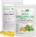 Huile d'Origan Capsules - Ingrédients Huile d'Origan Softgels - 2 en 1 6000mg Huile d'Origan à l'huile de graines noires 200mg - Haute Carvacrol & Thymoquinone pour le soutien immunitaire