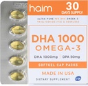 HAIM DHA 1000 Omega-3 Huile de poisson - 90% Pureté avec 1000mg DHA, 50mg DPA - Supplément d'huile de poisson à haute puissance pour le cerveau, l'oeil et le coeur - Promotion du bien-être et de la concentration - 1 boîte, 60 Softgels