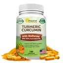 aSquared Nutrition Turmeric Curcumin 1300mg mit BioPerine Black Pepper Extract - 180 Kapseln - mit 95% Curcuminoids, 100% Natürliche Tumeric Root Powder Supplements, Pure & Joint Stiffness Pillen