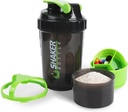 Bouteille Shaker - Protein Shaker Cup avec compartiments de rangement - Bouteilles Shake-out étanches avec mélangeur pour le mélange lisse-500ML/16oz (GREEN & BLACK)