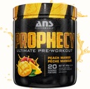 ANS Performance Prophecy Pre Workout Poudre (20 portions, 14,5 oz) – Formule de pré-entraînement sans gluten - Énergie et force - Sucre libre- Augmenter la puissance et l'entraînement Volum (Peach Mango)