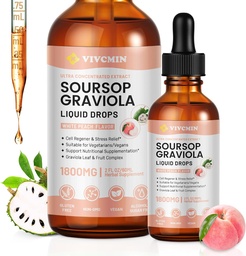 Graviola Soursop Extract Liquid - Soursop Bitters Liquid, support immune, relax, foie et sommeil, sans sucre et sans alcool, formule hautement absorbante, parfum de pêche blanche, 2 Fl Oz