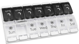 Bouton poussoir EZY DOSE (7 jours) Cas de pilule, planificateur de médicaments, organisateur de vitamines, 2 fois par jour AM/PM, bacs amovibles, grands compartiments, arthrite amicale, nébuleux noir et blanc, sans BPA