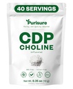 Purisure CDP Choline Powder, 10g, CDP Choline Supplements That Support Attention, Focus, and Energy, Citicoline Powder for Cognitive Function, Increases Motivation and Productivity, 40 Servings