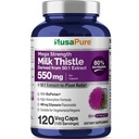 NusaPure Thistle de lait 50:1 Extrait, 550 mg Équivalent à 27 500mg 120 Capsules de légumes Non-OGM, Vegan Max Strength - Standardisé 80% Silymarin, Bioperine
