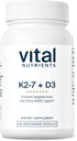 Vital Nährstoffe Vitamin D3 + K2 | 2000 IU | Vitamin D3 K2 Nahrungsergänzungsmittel | Vitamin D Komplex für gesunde Calcium-Level, Muskel- und Knochengesundheit | Gluten, Milch, Soja Frei | 120 Kapseln