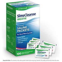 SinuCleanse Pre-Mixed Saline Packets für Sinus Rinse und Nasal Bewässerungssysteme, 100 Count, Made in USA, All-Natural, Pharmaceutical Grad und PH Balanced