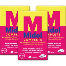 Midol Caplets complets de soulagement de la douleur menstruelle avec l'acétaminophène pour les crampes d'époque, et soulagement des symptômes menstruels - 40 Compte (paquet de 3) (paquet de mai Vary)