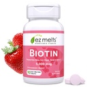 EZ Melts Biotin - Vitamine B7 quotidienne pour cheveux, peau et ongles sains - Soutien du métabolisme énergétique - Pas d'arôme artificiel - Non-OGM et végétalien - Burst aux fraises - 90 comprimés dissolvables (90 portions)
