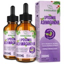 Liposomique Ashwagandha gouttes liquides 2000mg, supplément d'extrait de racine Ashwagandha (7% Withanolides) avec extrait de poivre noir et probiotiques pour focus, cognition et énergie - 4 FL.OZ (2 bouteille)